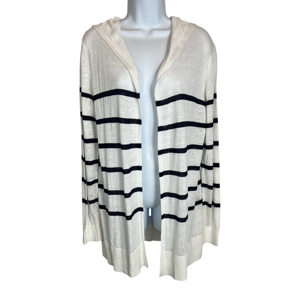 Cynthia Rowley Linen Blend Hooded Cardigan Swim Cover-up Kimono Size M Stripe